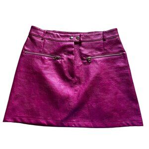 Jolie & Joy Womens Faux Leather Fuchsia A-Line Skirt With Zipper Pockets Size XL